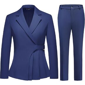 Women's Pants Suit Solid Jacket 2 Piece Set Irregular Blazer Suit Business Casual