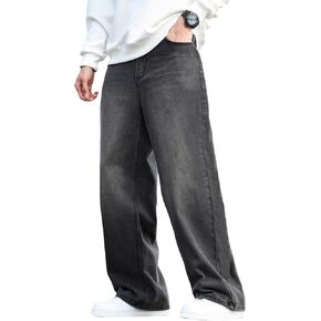 Hip Hop Baggy Jeans for Men Stylish Wide Leg Skater Jeans Loose Fit Denim Pants Streetwear