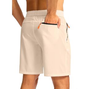 Pudolla Men's Athletic Hiking Shorts Lightweight Workout Gym Shorts for Men Outdoor Casual Travel with 3 Zipper Pockets