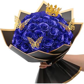 Waipfaru Pink Glitter Roses Bouquet, DIY Fake Flowers Bouquet, Everlasting Shiny Artificial Rose Bouquet for Valentine's Day, Anniversary, Engagement, Wedding, 24 Roses