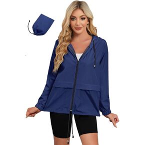 Zando Packable Rain Jacket Women Lightweight Raincoat Hood Women's Raincoats with Pocket Out Windbreaker Jacket Waterproof