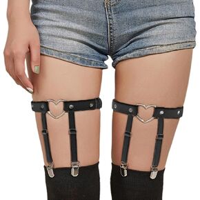 1 Pairs Heart Leg Garters,Thigh-High Garter Belt for Women's Stocking,Punk Rock Goth Accessories Straps (Black)
