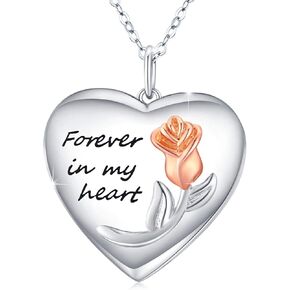CUOKA MIRACLE Rose Flower Heart Locket Necklace Locket Necklace That Holds Pictures S925 Sterling Silver Forever in My Heart Necklace Gift for Women Girlfriend