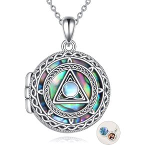 KZX Celtic Picture Locket Necklace الذي يحمل الصور 925 Sterling Silver Moonstone Photo Locket Memorial حرق الجثث هدايا المجوهرات للرجال للرجال