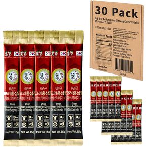 30 Pack of 0.53oz Korean Red Ginseng Extract Sticks - 6-Year-Old Ginseng for Optimal Benefits for You - Daily Upgrade - Perfect for Pre/Post Workout (30 Sticks of 0.53oz)
