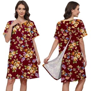 Hospital Gowns for Women Open Back Tear Away Snap Post Shoulder Surgery Short Sleeve Soft Cotton Adaptive Clothing