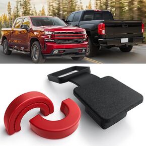 Applicable to 2007-2025 for Chevrolet Silverado 1500 Accessories - Towing Hook Cover and Trailer Hook Cover, for 2 - inch Trailer Hitch Receiver Cover Tube Plugs car Exterior Decoration (Red-Black)