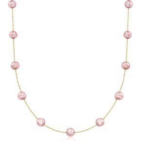 Ross-Simons 6-6.5mm Pink Cultured Pearl Station Necklace in 14kt Yellow Gold