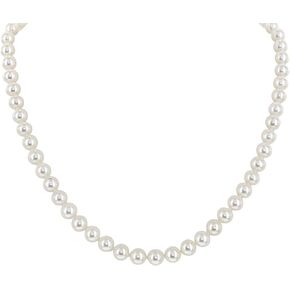 14K White Gold & Yellow Gold, White Freshwater Cultured Pearl 22" Strand Princess Choker Necklace with Clasp - AAA Quality