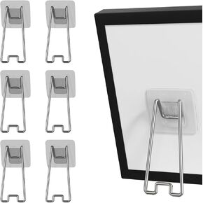 6 PCS Photo Frame Bracket Display Stand Adhesive Easel Back Stainless Steel Holder Self Stick Support for 6-10 inch Picture Frame