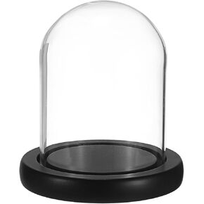 Hipiwe Clear Glass Dome Cloche ، جرة جرس شاشة زجاجية مع قاعدة خشبية سوداء ، علبة عرض مزخرفة مع Stape Easel Stand للنباتات ، الميداليات ، عملة التحدي ، مقتنيات ساعة الجيب ، 3.1 "× 3.9"