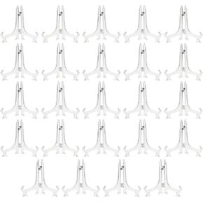 Juvale 24 Pack Small Easel Stand للوحات الزخرفية المصغرة ، حاملي عرض واضح للعلامات ، بطاقات المعايدة ، بطاقات مكان ، صور (5.3 بوصة)