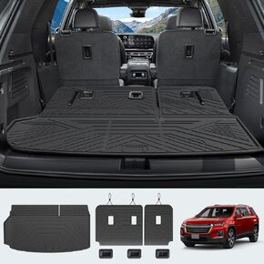 حصيرة شحن لـ Chevy/Chevrolet Traverse 2024 2025 ، جميع بطانة البضائع المطاطية TPE مع غطاء المقعد الخلفي للصف الثالث لعام 2024 Chevy Traverse ، حصيرة جذع خلفية مع حصيرة مسند الظهر