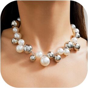 CSIYANJRY99 Chunky Pearl Necklace for Women Big Faux Pearl Beaded Strand Necklace Wedding Prom Jewelry for Women