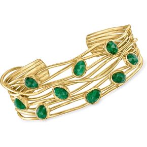 Ross-Simons 6.25 ct. t.w. Emerald Highway Cuff Bracelet in 18kt Gold Over Sterling. 7 inches