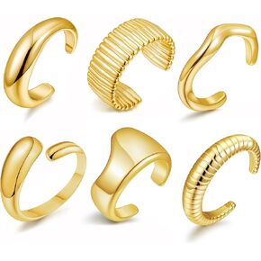 BOMAIL 6Pcs Chunky Gold Cuff Bracelet for Women Vintage Acrylic Open Wide Statement Bangle Bracelets Twisted Hammered Cuff Bracelets for Women