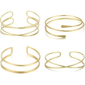 YVVLEE 4 Pieces Gold Arm Cuff Bracelets Set Jewelry Upper Coil Bangle Bracelets Adjustable Armband Set for Women