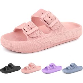 Kids Cloud Slides Girls Boys Double Buckle Slip On Sandals Youth Adjustable Flip Flops Summer Soft Pillow Slippers EVA Flat Beach Pool Shower Shoes