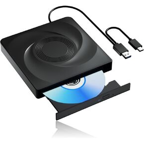 مشغل DVD المحمول Wbacon لأجهزة الكمبيوتر المحمول وموقد الأقراص المضغوطة لأجهزة الكمبيوتر المحمول، محرك أقراص CD/DVD خارجي لأجهزة الكمبيوتر المحمول CD ROM محرك أقراص DVD خارجي لأجهزة الكمبيوتر المحمول USB3.0 والنوع C، متوافق مع أجهزة الكمبيوتر المحمول Wind