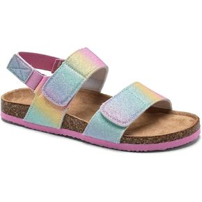 Torotto Girls Boys Sandals with Cork Footbed Adjustable Straps Summer Glitter Slides Sandals Open Toes Flat for Kids Toddler