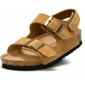 أطفال الأطفال الصغار من جلد الغزال الصنادل Cork Cork Pootbed Arch Support Slipper Boys Girls Summer Sundal مع إبزيم قابل للتعديل وحزام الظهر غير النعال المفتوحة لأصبع القدمين