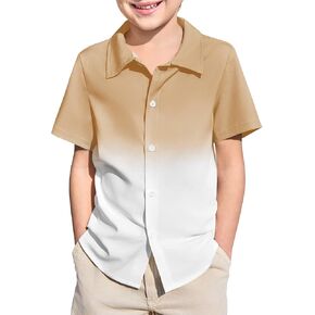 Haloumoning Boys Button Down Shirts Short Sleeve Gradient Shirt Kids Summer Casual Beach Hawaiian Shirts 5-14Y