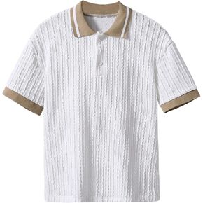 OYOANGLE Boy's Textured Short Sleeve Golf Shirts Color Block Button Down Collared Shirt Tops