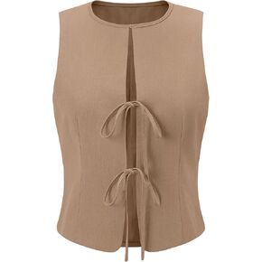 Ueu Womens Tie Stest Stest Top Bow Open Front Crop tops Summer Discal Slicaless Shirt 2025 Y2K Edufits Endfits