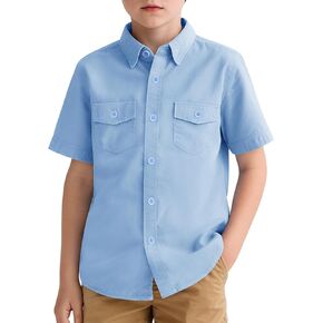Boys Short Sleeve Button Down Dress Shirts School Uniform Oxford Shirt Size 7-14 Years