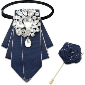 Bow Ties for Men Women, Pre-tied Bow Tie and Lapel Pin Set Crystal Rhinestone Bowties Men Women Wedding Party Prom