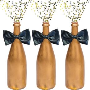 Small Bow Ties for Wine and Champagne Bottles, Pack of 6 Black Bows with Elastic Strap for Easy Placement. Great for New Years and Elegant Parties. 4in x 2in each.