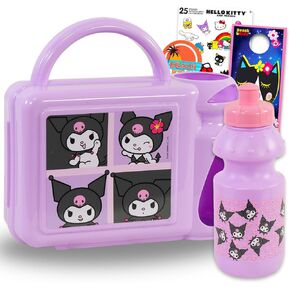 صندوق غداء Sanrio Kuromi للفتيات - Backdle Lunchbox مع زجاجة ماء بالإضافة إلى ملصقات ، المزيد | حاوية غداء كورومي للأطفال