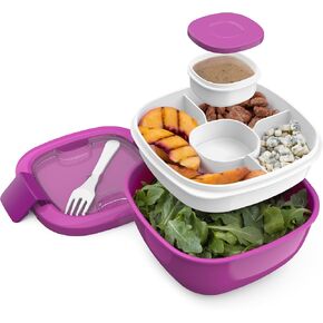 Bentgo Salad Container - 54 oz Bowl with 4-Compartment Toppings Tray, Dressing Container, Reusable Fork, BPA-Free Lunch Box for Meal Prep & Food Storage; Removable Bento Tray (Blush Marble)