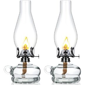 Tioncy 2 Pcs Rustic Oil Lamps Decorative Antique Clear Chamber Hurricane Oil Lamp Lantern Vintage Glass Kerosene Lamps for Indoor Use Home Decor Emergency (4.1'' x 4.1'' x 8.3'',Retro)