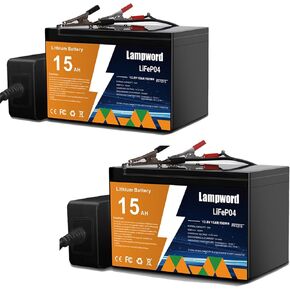 بطارية الليثيوم 12V 15AH LIFEPO4 بطاريات 4000+ بطاريات قابلة لإعادة الشحن مع شاحن للتصيد/عربة الجولف/الطاقة الشمسية وطاقة الرياح ، بطارية UPS/RV ، الإضاءة ، مكتشف الأسماك