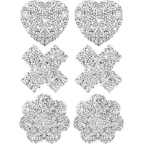 Hercicy 3 Pairs Rhinestone Pasties Sticky Bra Reusable Pasty Breast Covers Waterproof Boob Stickers for Women