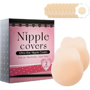 Nipple Covers with Lift, 2 Pairs Reusable Sticky Adhesive Silicone Pasties Nipple Covers, Seamless Breast Petals