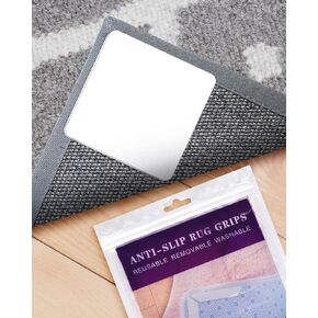Rug Pad Grippers (Latest Tech 2023), 4 PCS Washable Grippers for Tiles and Hardwood Floors, Adhesive Non-Slip Rug Pads, Under Rug Carpet Tape: Maintain Your Rug's Position and Make Corner Flat