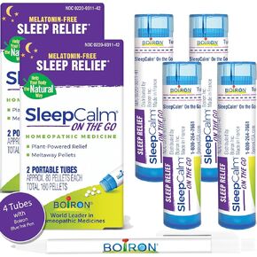 Boiron SleepCalm On The Go Sleep Aid for Deep, Relaxing, Restful Nighttime Sleep - Melatonin-Free and Non Habit-Forming - 80 Count per Tube - 4 Tubes with Blue Pen