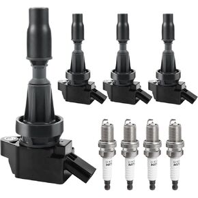 Ignition Coil Packs and Spark Plugs fit for Turbo L4 1.6L 1.6 2015 2016 2017 2018 2019 2020 Hyundai Sonata Tucson Elantra GT Veloster Kona, Kia Forte Forte5 Optima Soul, UF817, Set of 4