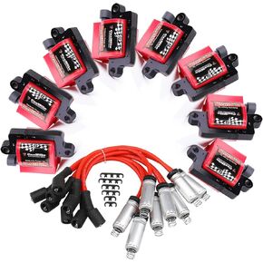 PINDEX 8 Pack D585 UF262 من نوع الإشعال الجولة مع سدادات الإشعال الأسلاك المتوافقة مع CHEVY GMC CADILLAC CHEVROLET 1999-2007 4.8L 5.3L 6.0L رقم الجزء C1251 12622553 12656210