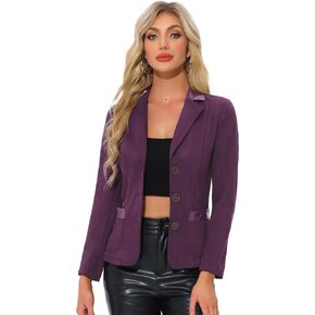 Allegra K Faux Suede Blazer for Women's Lapel Collar Button Front Long Sleeve Jacket