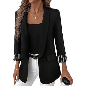 Wdirara Women's Leopard Print Twlar Open Front 3/4 Sleeve Blazer Jacket