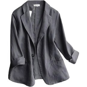 Mywinway Womens Casual 3/4 Sleeve Lightweight Summer Spring Cotton Linen Blazer Jackets
