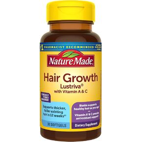 Nature Made Hair Growth Softgels with Lustriva, Biotin, Vitamin C & A, Support Healthy Hair as You Age, 30 Softgels, 30 Day Supply