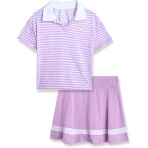 RBX Girls' Athletic Skirt Set - 2 Piece Lightweight Ribbed Polo Shirt and High Waist Skater Skort Set for Girls (Sizes: 7-12)