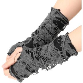 1 Pair Punk Fingerless Gloves - Arm Warmers with Broken Slit, Ripped Gothic Design for Halloween Costume, Goth Rock, Cosplay for Women or Men