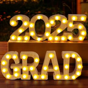 زخارف التخرج من خشب Angar "Grad 2025" ، رسائل خريجة تضيء ، أرقام تضييق سرادق LED الثابتة/الفلاش ، فئة 2025 علامة التخرج لرياضة رياض الأطفال الثانوية.