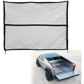 Cargo Net for Pickup Truck Bed, Compatible with Tesla Cybertruck 2023 2024 Accessories Extra Strong with 4 Pcs Metal Carabiner Clips Stretchable Trunk Organizer Elastic Mesh (Middle)