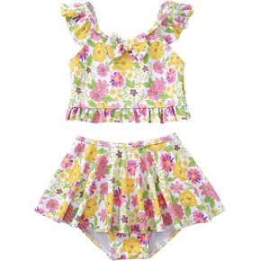 Saeaby Girls 2 Piece Tankini Swimsuit Bathing Suit Adjustable Straps Ruffled Floral Summer Girls' Swimwear for 3-8 Years